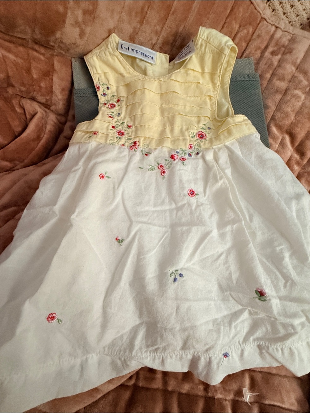 First Impressions Yellow & White Floral Embroidered Dress